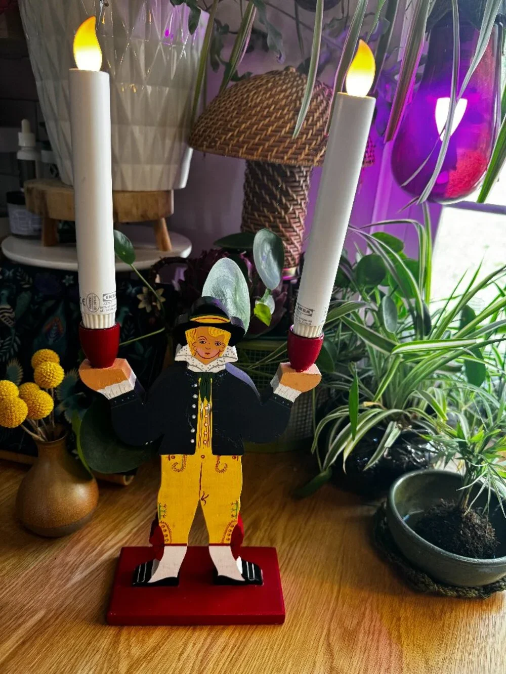 Ikea Folk Art Wooden Candelabrum by Lizzie Velander, 867.633.00, Vintage 1980s